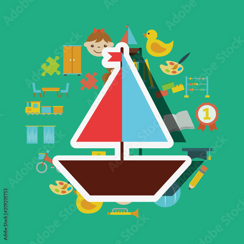 wooden saliboat small toys background vector illustration photo