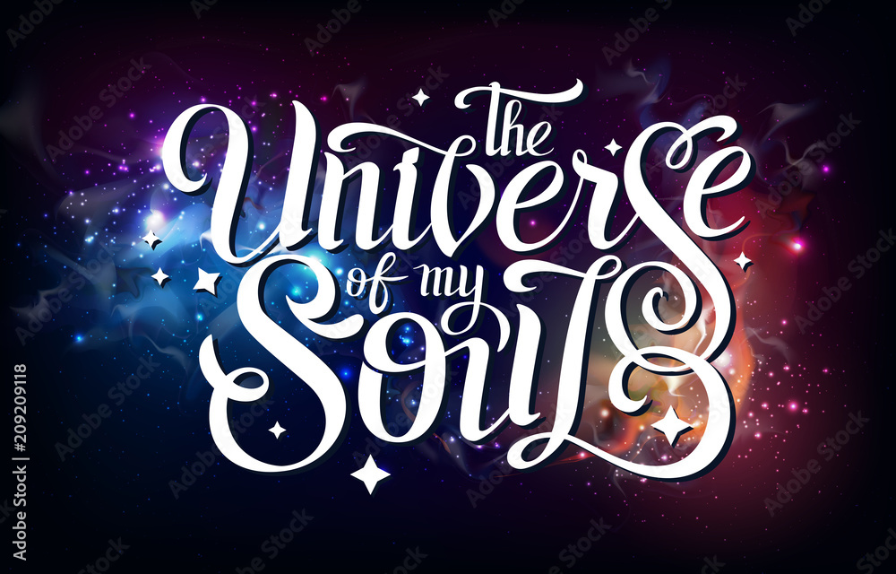 Lettering. typography design on Abstract open space background. Starfield, universe, nebula in galaxy. Vector illustration Lettering. typography design on Abstract open space background. Starfield, universe, nebula in galaxy. Vector illustration