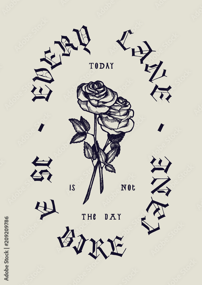 Naklejka premium Every lane is a bike lane - extreme bicycle riding roses vintage typography t-shirt print