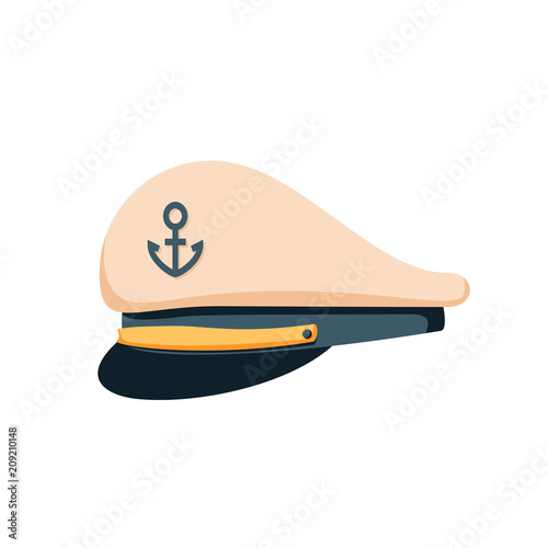 Captain sailor hat icon, flat design vector. Navy cap, ship officer or admiral. Sailor, naval captain hat.