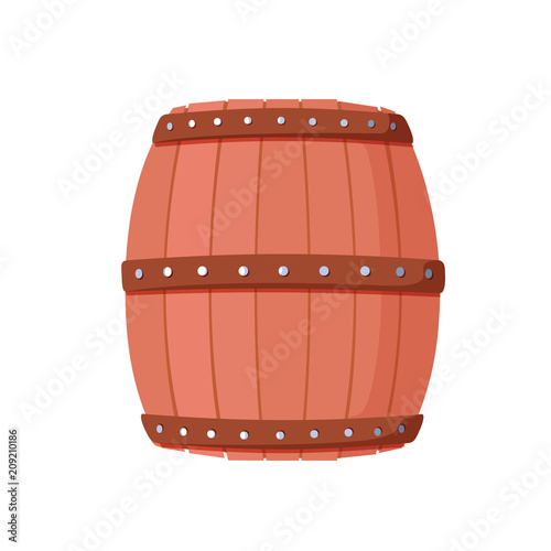 Alcohol barrel, drink container, wooden keg icon isolated on white background. Barrel for wine, rum, beer or gunpowder.