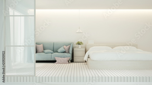 Bedroom minimal design for artwork - Bedroom and living area in apartment or hotel - 3D Rendering