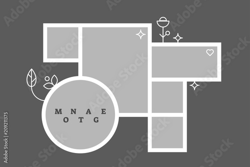 Montage collage photo frame decorative composition blank template, vector design.