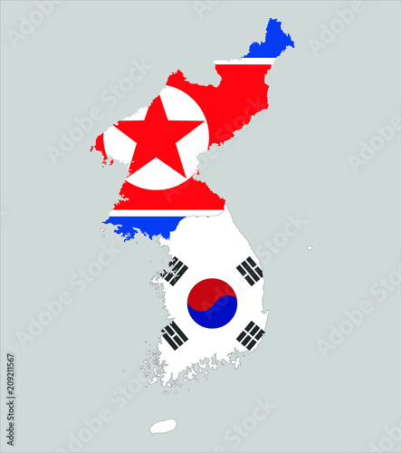 Background of north and south korea map and flag
