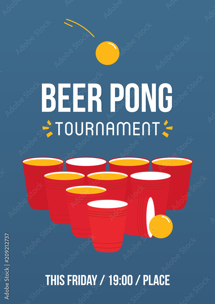 Beer pong tournament, printable A4 size vector poster template,  illustration. Stock Vector | Adobe Stock