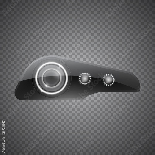 Realistic car headlight isolated on transparent background. Vector 3d illustration.