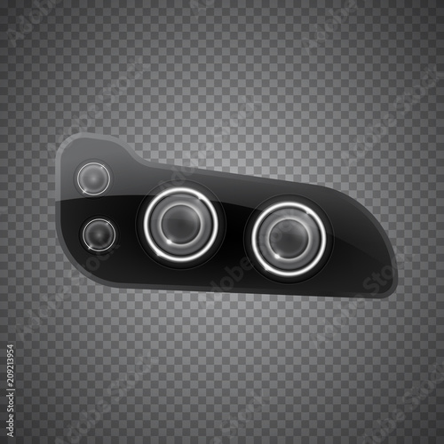 Realistic car headlight isolated on transparent background. Vector 3d illustration.