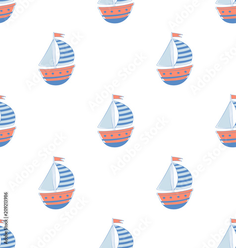 Seamless pattern of ships. Vector illustration. Texture for fabric. © Mila