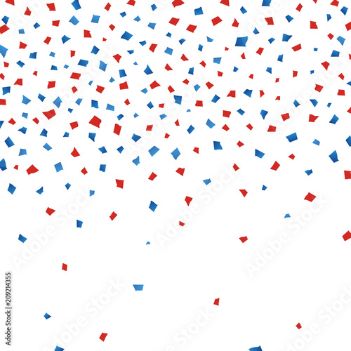 Vector background with paper confetti in traditional American colors - red, white, blue. 4th of July. USA Happy Independence Day.