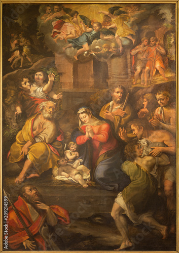 PARMA, ITALY - APRIL 17, 2018: The painting of Nativity in church Chiesa di Santo Tomaso by Girolamo Bedoli (1500 - 1569).