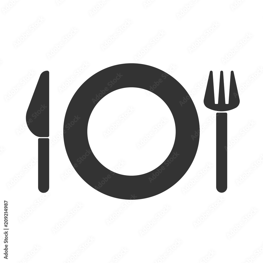Cutlery. Plate, fork and knife, vector silhouette on white Cutlery. Plate, fork and knife, vector silhouette on white