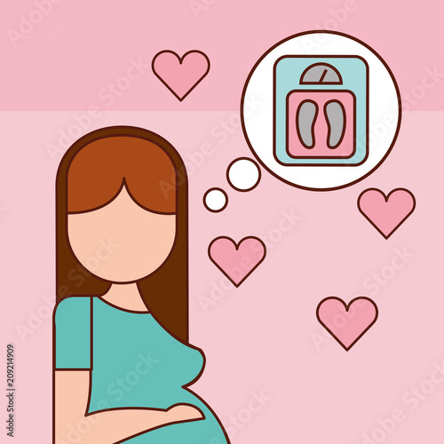 pregnancy fertilization woman thinking in its weight love hearts vector illustration