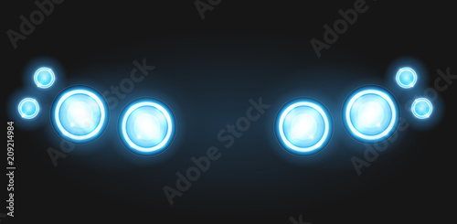 Realistic round glass lamp or car headlight isolated on black background. Vector 3d illustration.