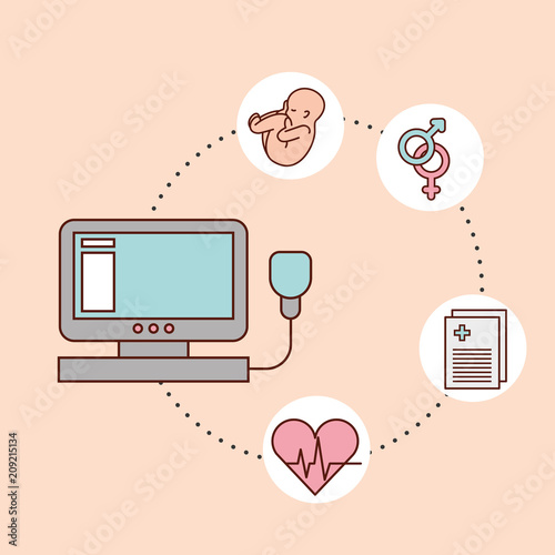 pregnancy fertilization fetal monitoring connection babe symbols prescriptions life line vector illustration