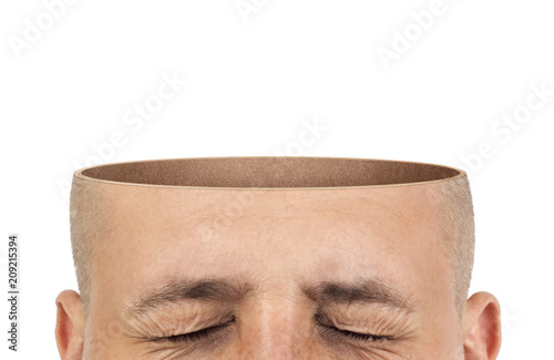 A cut of an empty head on a white background