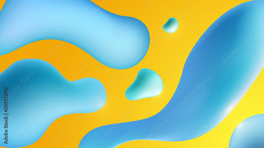 Vector abstract colorful fluid shapes on yellow background. Vibrant gradient template for cover, banner, poster, greeting card.