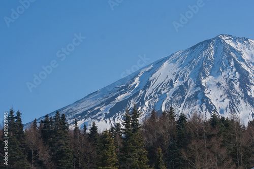Beautiful landscape of Fuji mountain or Mt.Fuji covered with white snow in winter seasonal at Japan.