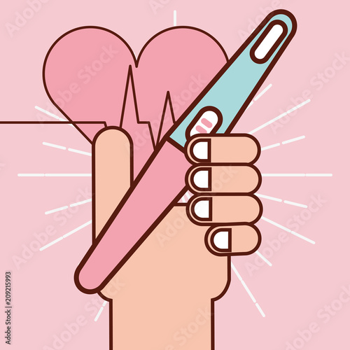 pregnancy fertilization hand holding pregnant test heart life line vector illustration