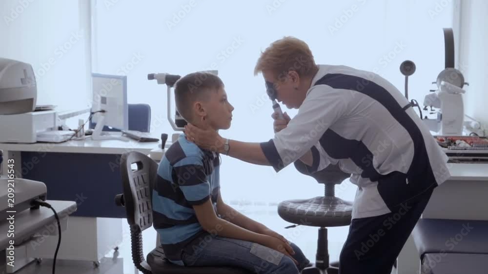 Little boy at the reception of ophthalmologist Little boy at the reception of ophthalmologist