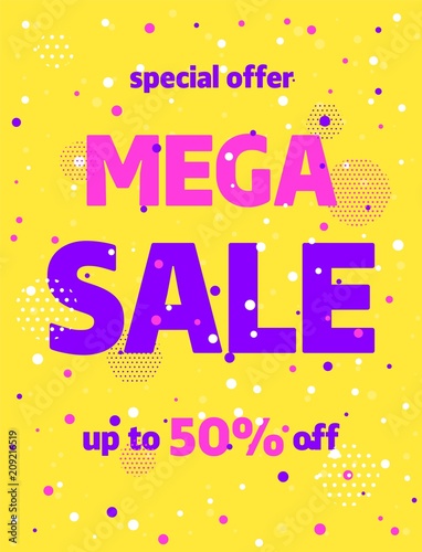 Yellow banner template design, Big sale special offer. Vector illustration.
