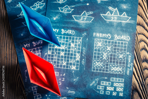 Fotografia Top view of battleship paper game as a battle concept