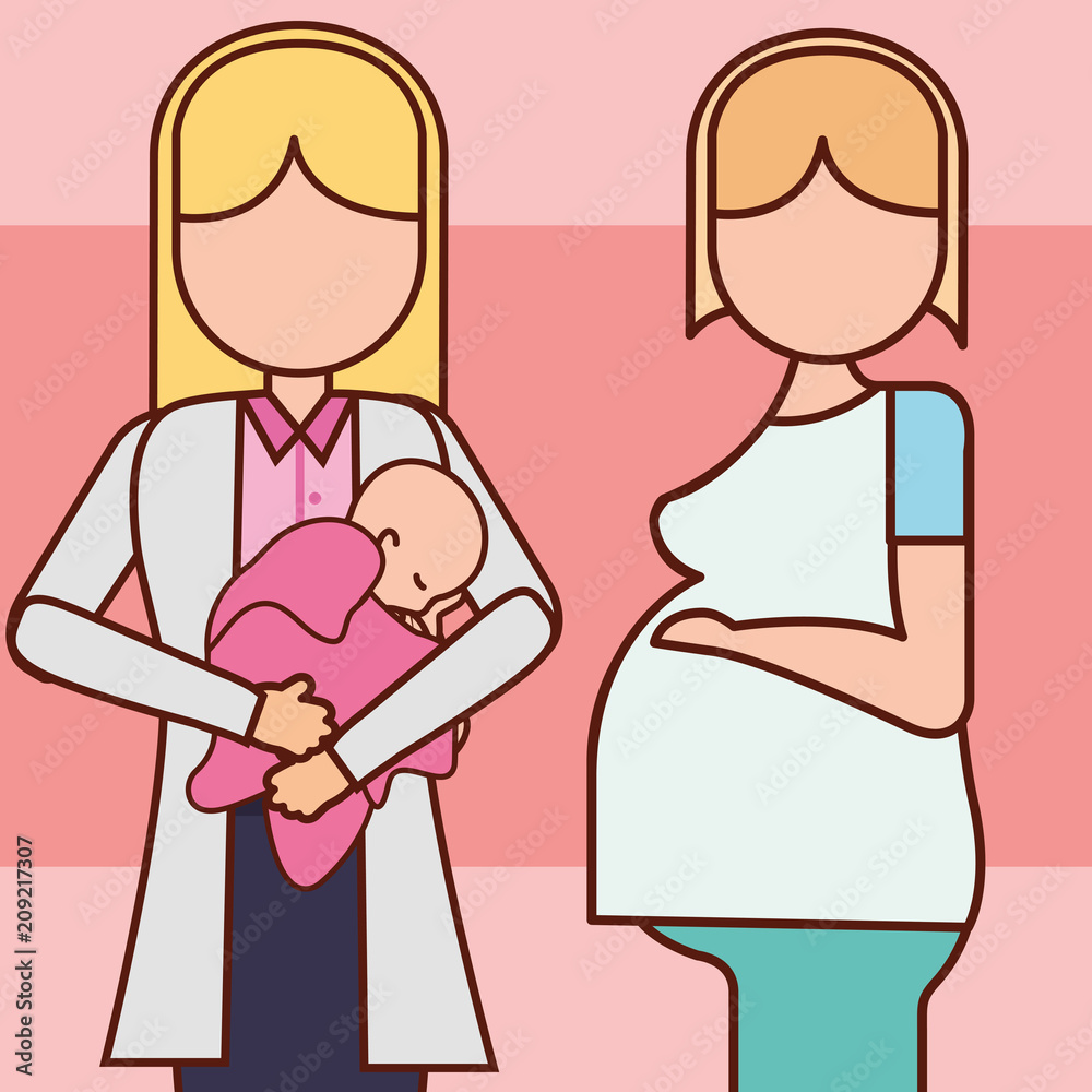 pregnancy fertilization doctor holding mothers baby born vector illustration pregnancy fertilization doctor holding mothers baby born vector illustration
