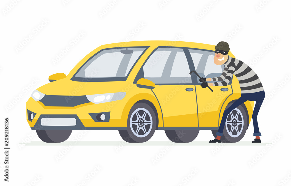 Car thief - cartoon people characters illustration