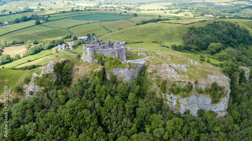Aerial view of Carreg Cennen Castle in rural Camarthenshire photo