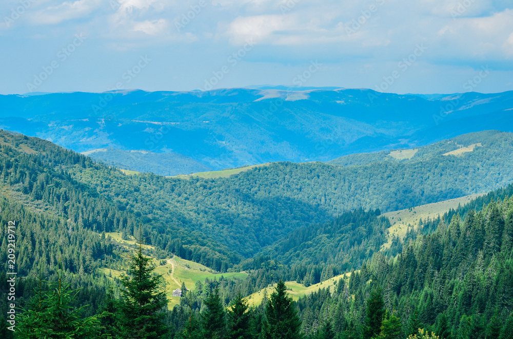 View of the Carpathian Mountains from different peaks