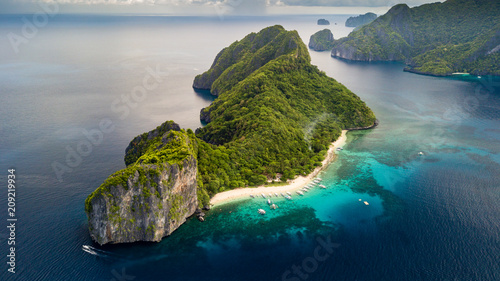 Aerial drone view of Dilumacad (Helicopter) Island in El Nido, Palawan, Philippines photo