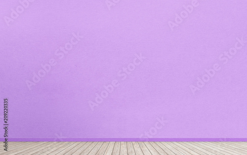 Empty interior room and wooden floor plank natural with purple wall for background