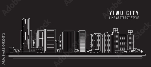 Cityscape Building Line art Vector Illustration design - Yiwu city