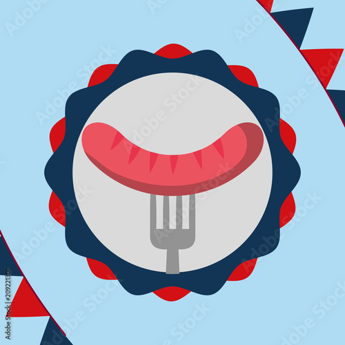 food american independence day pennants label with fork sausage vector illustration