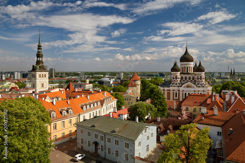 Wallpaper Mural TALLINN, ESTONIA - View from the Bell tower of Dome Church / St. Mary's Cathedral, Toompea hill at The Old Town and Russian Orthodox Alexander Nevsky Cathedral Torontodigital.ca