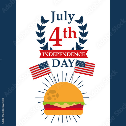 food american independence day july celebration hamburger usa flags vector illustration