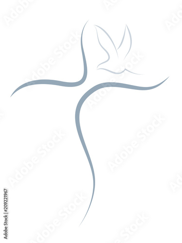 Stylized isolated Christian cross with dove