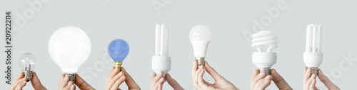 Hands holding the light bulbs