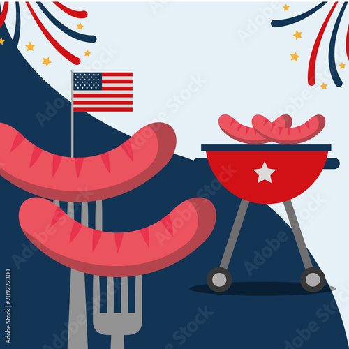 food american independence day grill with many sausages vector illustration