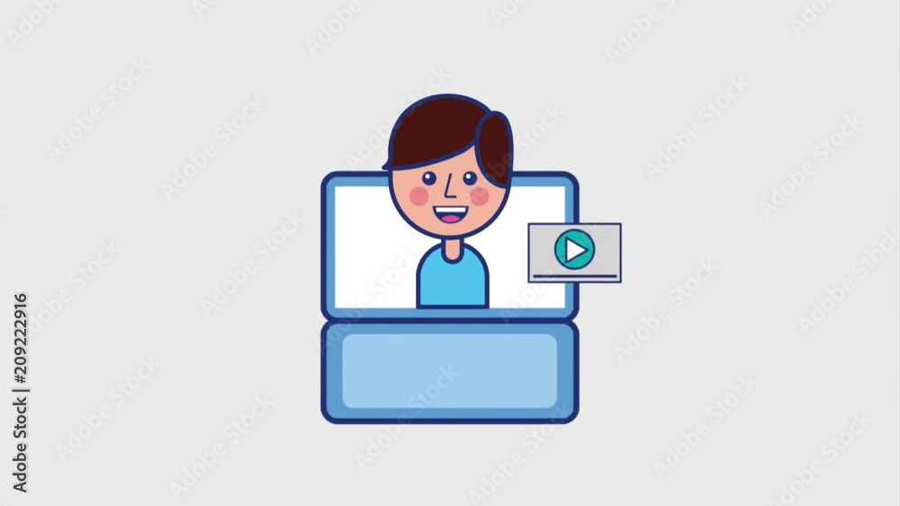 happy boy in laptop screen video player and camera viral content animation hd happy boy in laptop screen video player and camera viral content animation hd