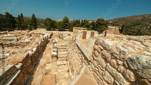 Ultra wide panning shot of the complex of the Minoan Palace of Knossos, Heraklion, Crete, Greece photo