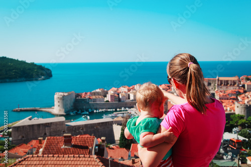 mother and little daughter looking at Dubrovnik, Croatia