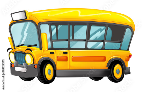 funny looking cartoon yellow bus - illustration for children