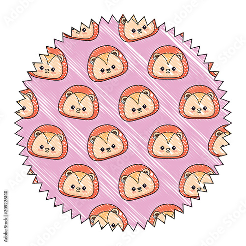 seal stamp with cute lion pattern over white background, vector illustration