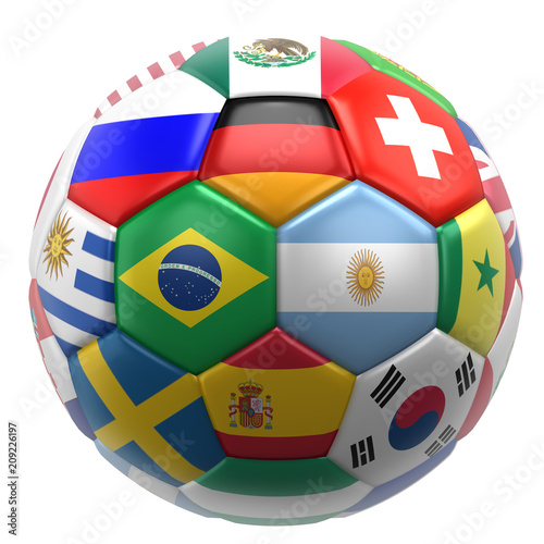 3D soccer ball with nations flags
