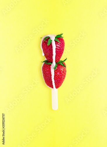 Strawberry popsicle / Creative concept photo of strawberry popsicle ice cream.