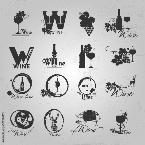 Wine logo concept Quality logos in vector. Set of badges and labels elements. Can be used for companies which produce natural organic, to identify the brand graphics.