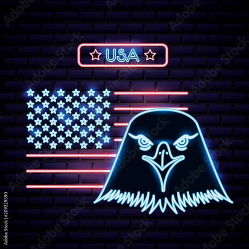 american independence day usa stars face neon eagle vector illustration photo