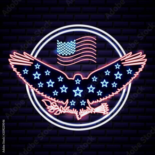 american independence day eagle with neon stars usa flag vector illustration photo