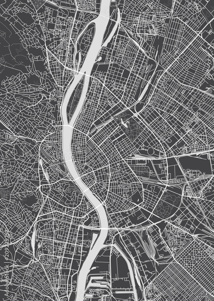 Fototapeta premium Plan miasta Budapeszt, szczegółowe mapy wektorowe
