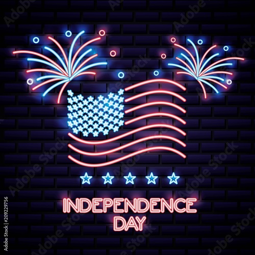 american independence day neon celebrate flag united states vector illustration photo